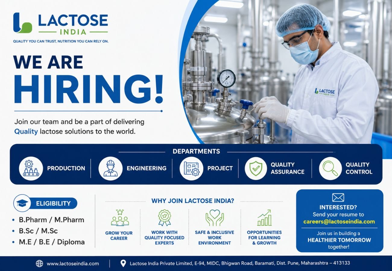 Lactose India Hiring For Production / Engineering / Project / Quality Assurance / Quality Control