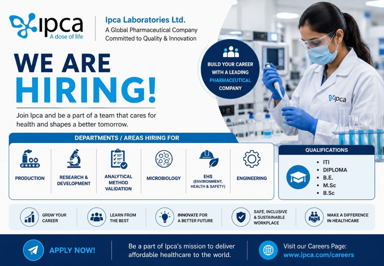 Ipca Laboratories Hiring For Production / Research & Development / Analytical Method Validation / Microbiology / EHS / Engineering