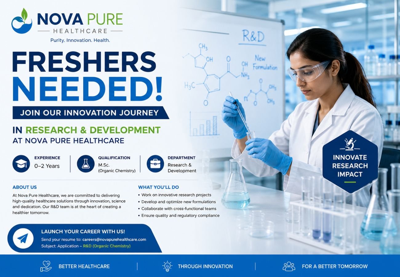 Freshers Needed In Research & Development At Nova Pure Healthcare