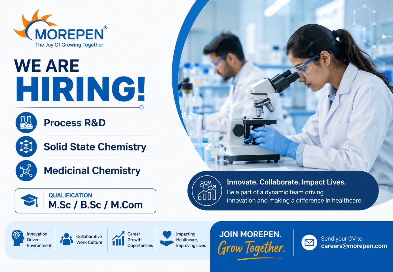 Morepen Hiring For Process R&D / Solid State Chemistry / Medicinal Chemistry