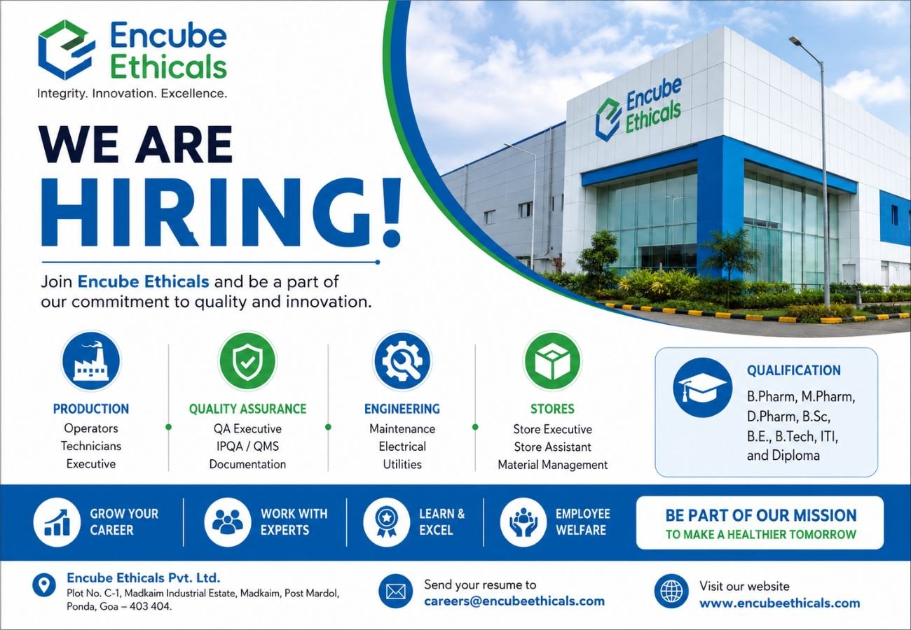 Encube Ethicals Hiring For Production / Quality Assurance / Engineering / Stores