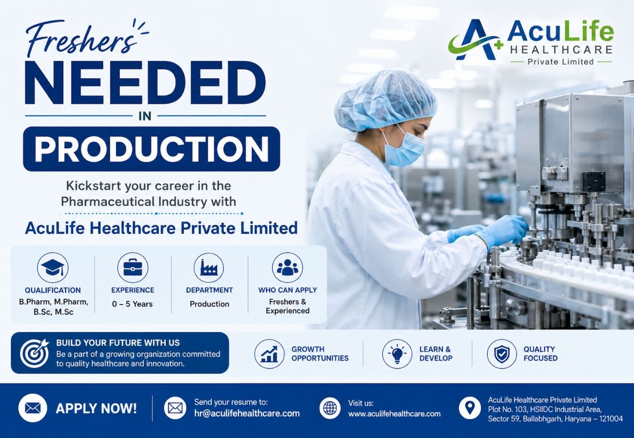 Freshers Needed In Production At AcuLife Healthcare Private Limited