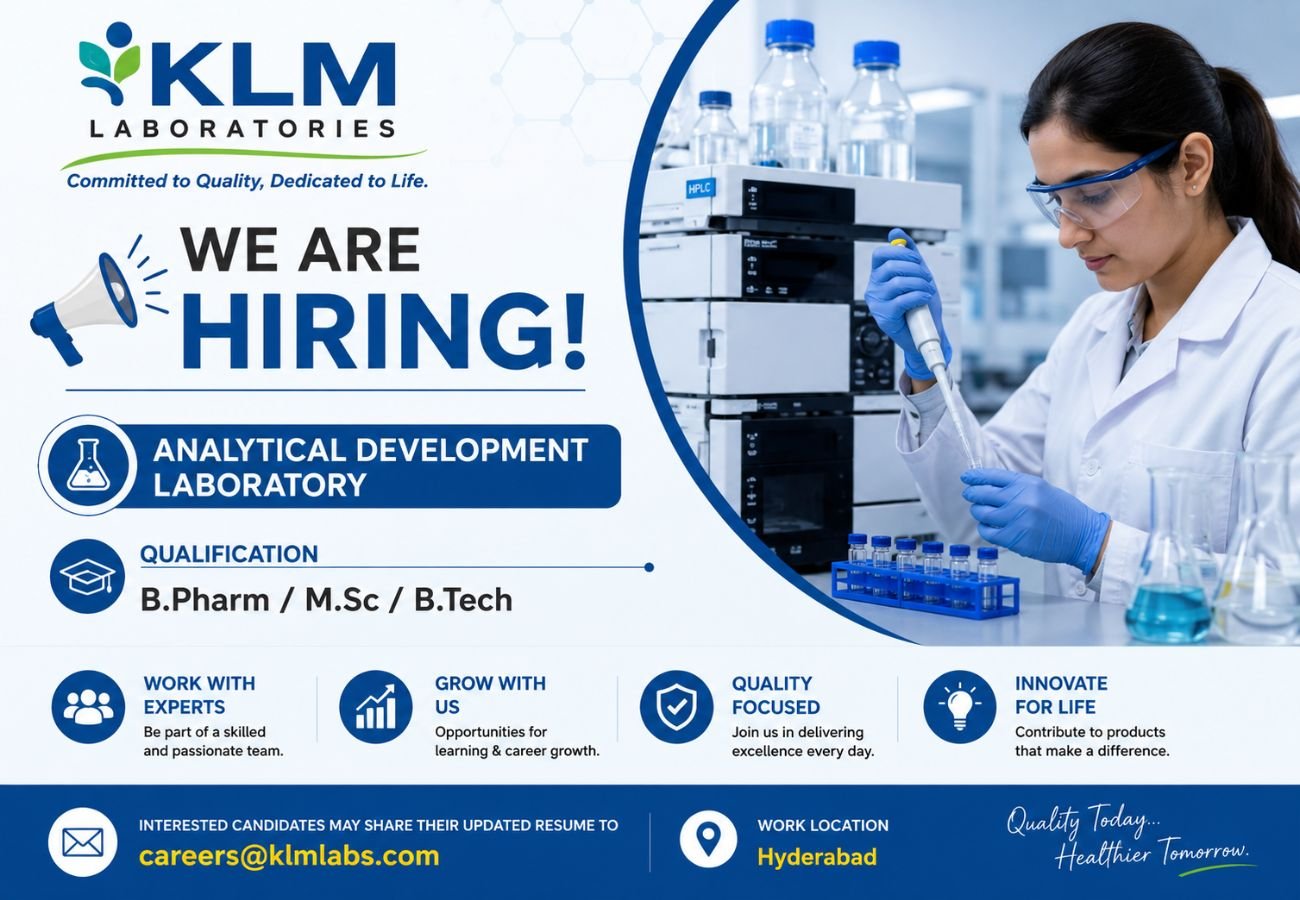 KLM Laboratories Hiring For Analytical Development Laboratory