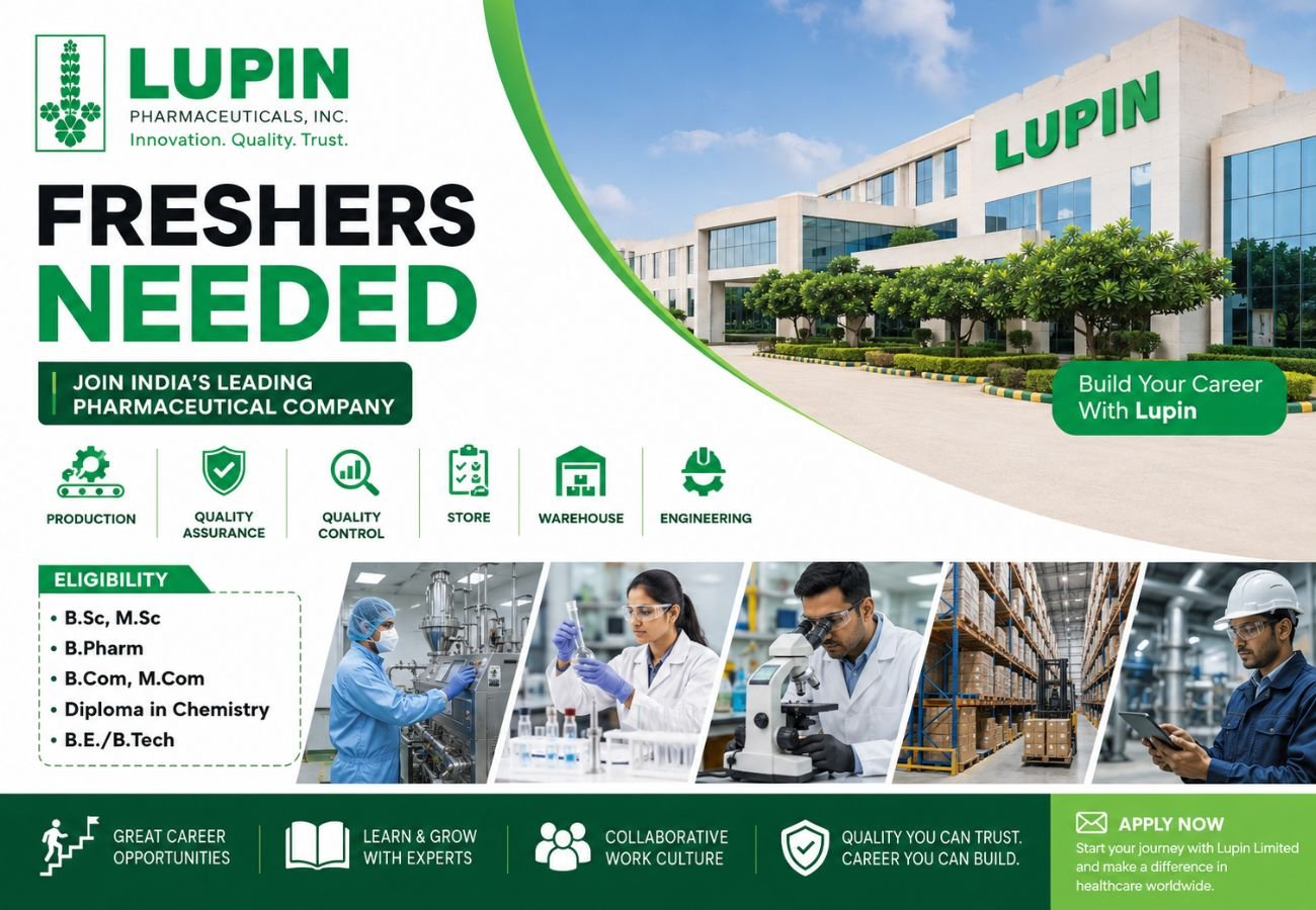 Freshers Needed In Production / Quality Assurance / Quality Control / Store / Warehouse / Engineering At Lupin Limited