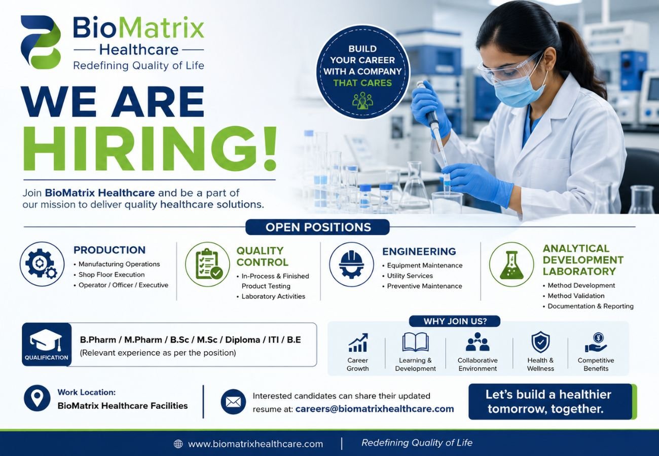 BioMatrix Healthcare Hiring For Production / Quality Control / Engineering / Analytical Development Laboratory