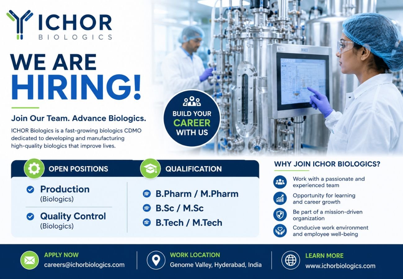 ICHOR Biologics Hiring For Production / Quality Control Biologics