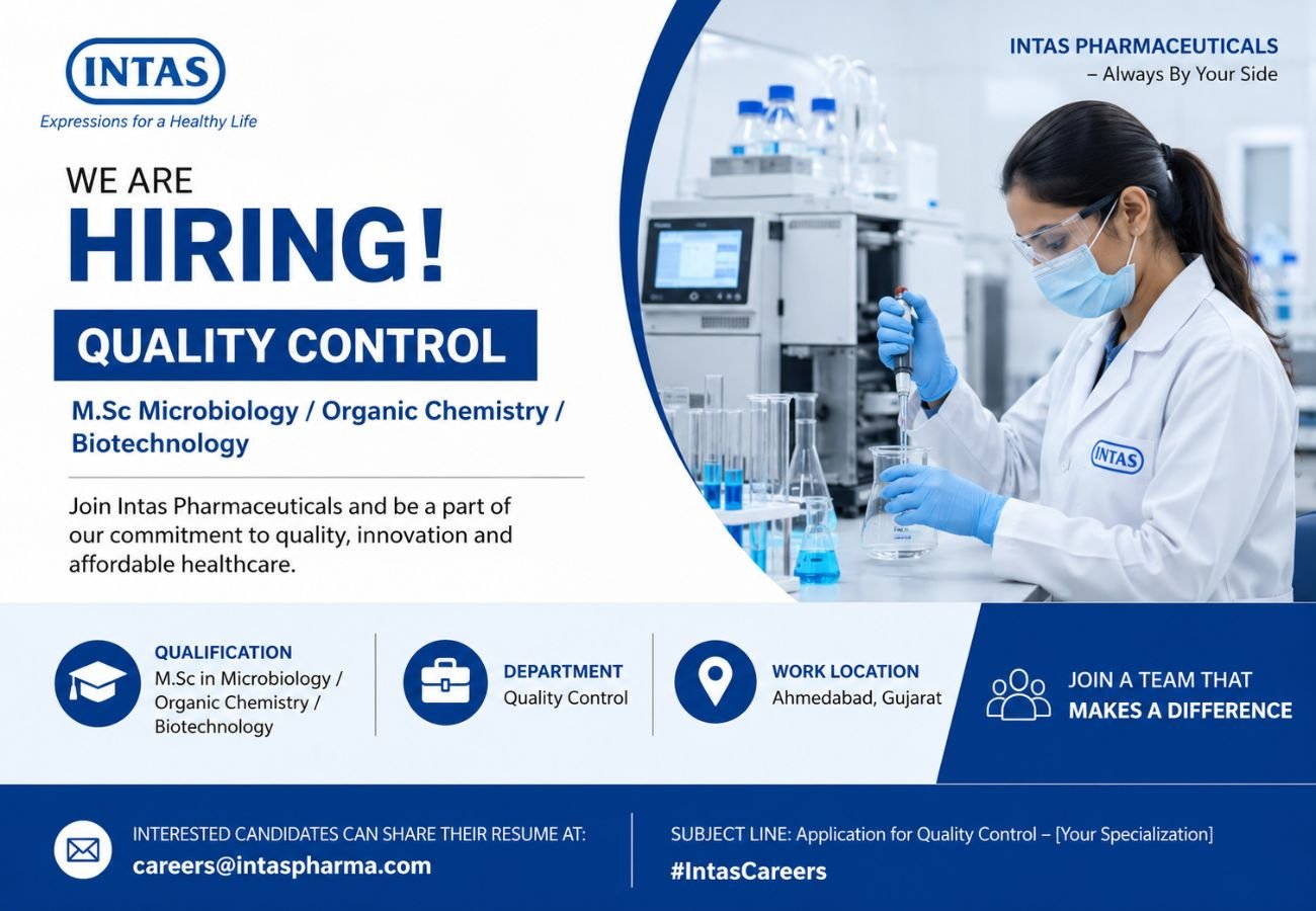 Intas Pharmaceuticals Hiring For Quality Control