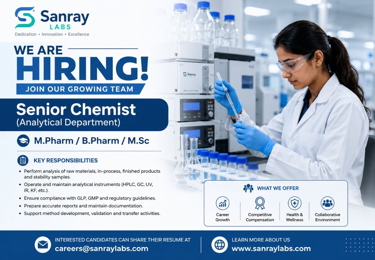 Sanray Labs Hiring For Analytical Department