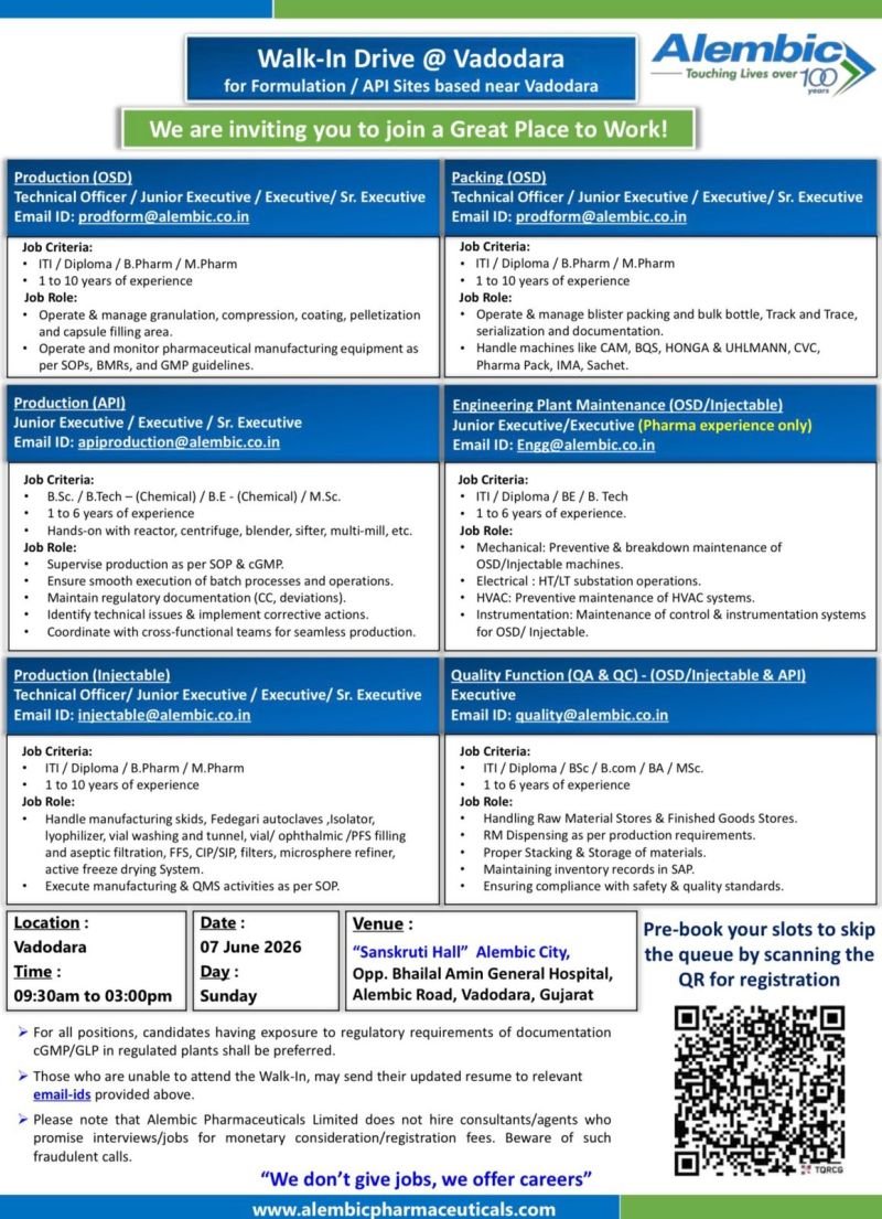 1780320130997 Alembic Pharmaceuticals Hiring For Production, Packing, Engineering, Quality Assurance , Quality Control