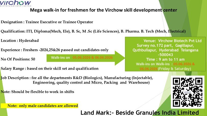1780374885509 Freshers Needed In Trainee Executive / Trainee Operator At Virchow Biotech