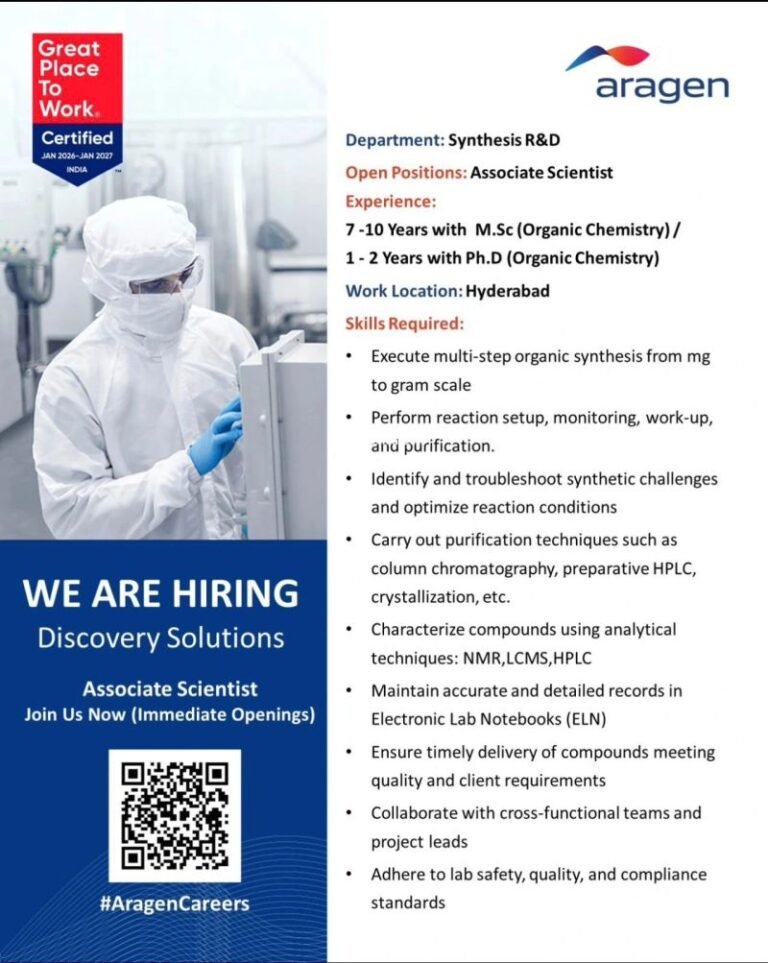 Aragen Hiring For Discovery Solutions – Synthesis R&D