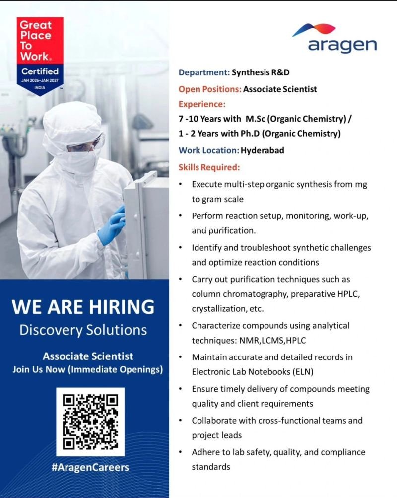 Aragen Hiring For Discovery Solutions – Synthesis R&D