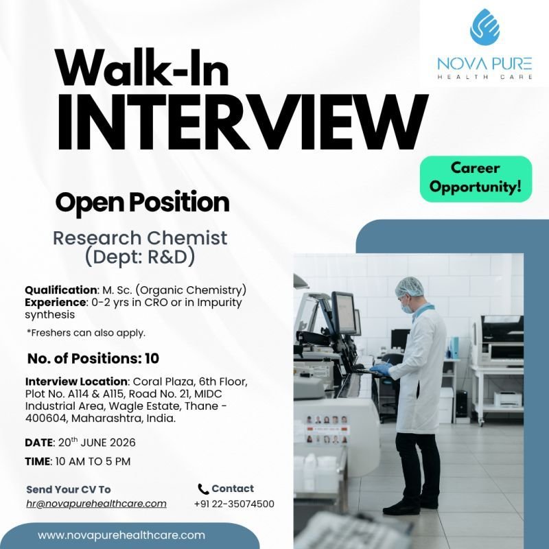 Freshers Needed In Research & Development At Nova Pure Healthcare