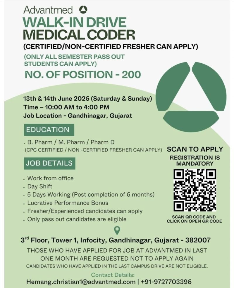 Freshers Needed In Medical Coder At Advantmed