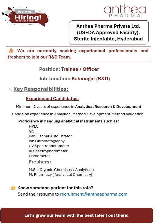 1781501614527 Freshers Needed In At Research & Development, Warehouse Anthea Pharma Private