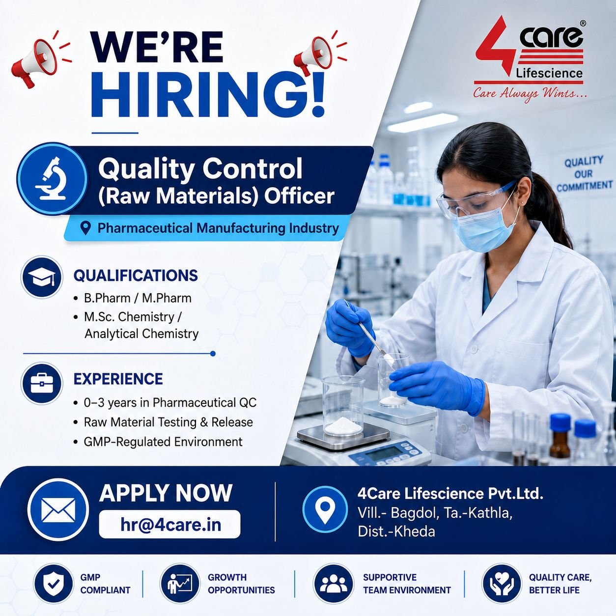 1781952466168 Freshers Needed In Quality Control / Water System Operator / Quality Assurance At 4Care Lifescience