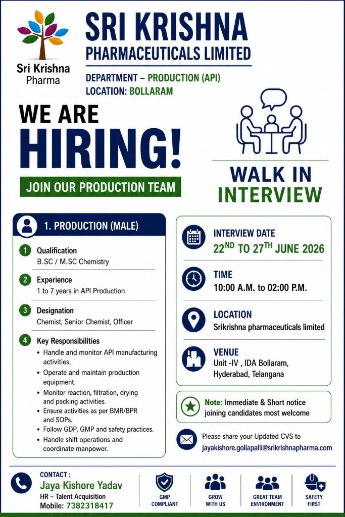 1782106252645 Sri Krishna Pharma Hiring For Production / Maintenance Department
