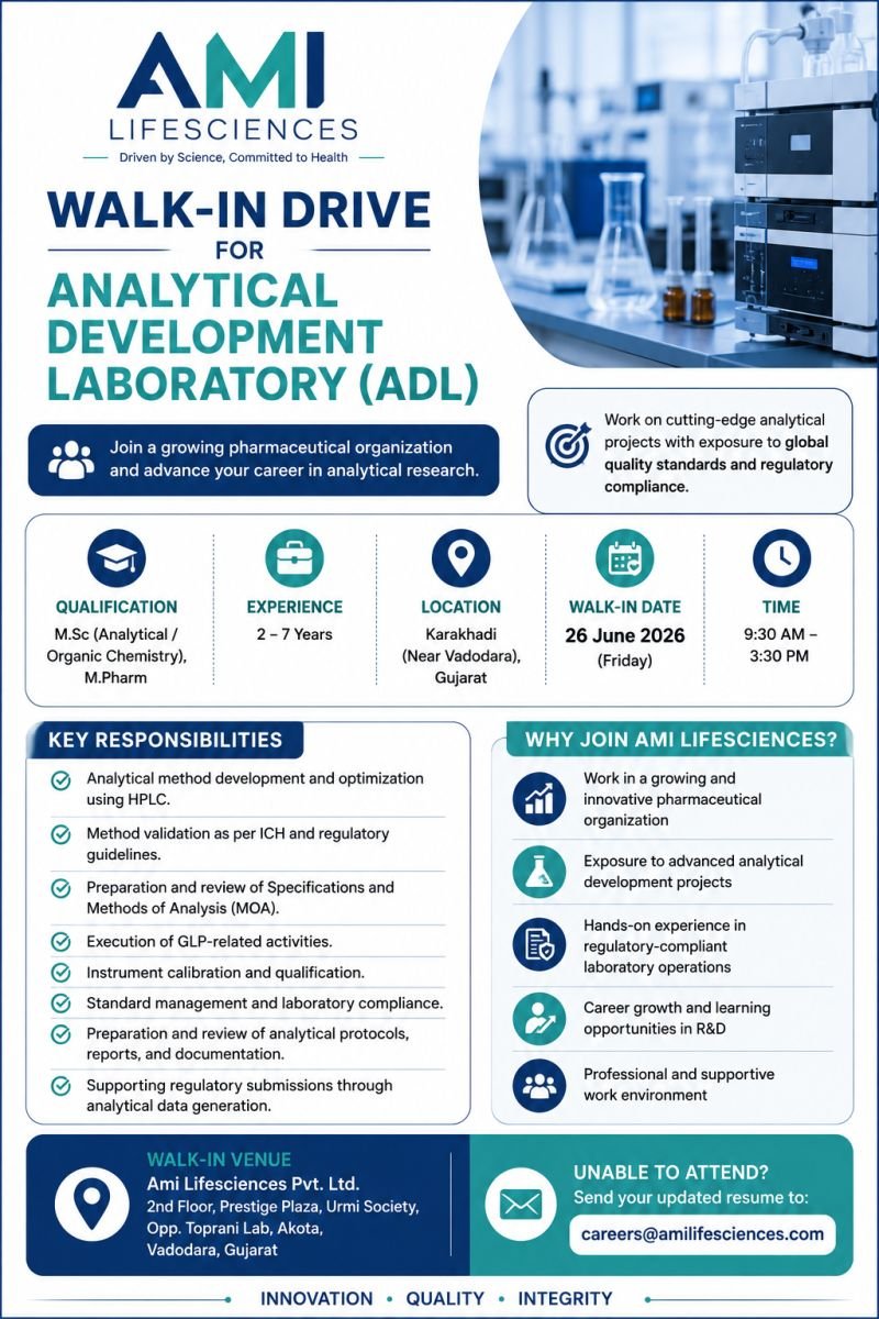 AMI Lifesciences Hiring For Analytical Development Laboratory