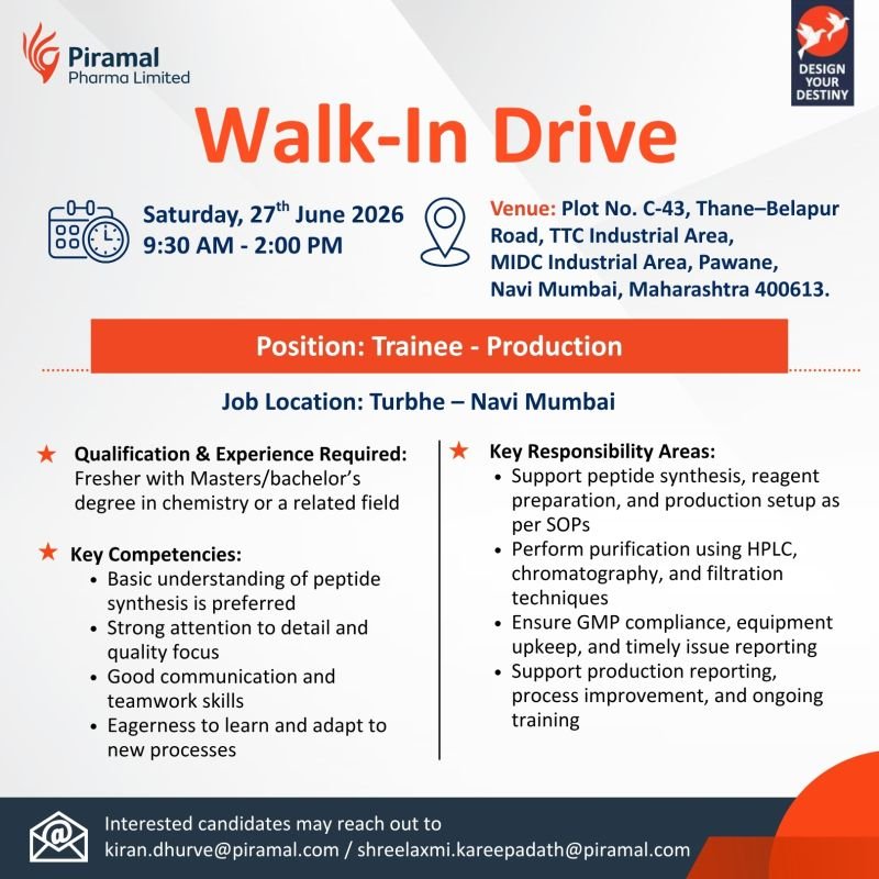 1782302775032 Freshers Needed In Trainee – Production At Piramal Pharma Limited