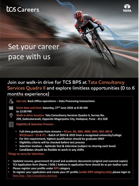 Freshers Needed In Data Processing Transactions At TCS