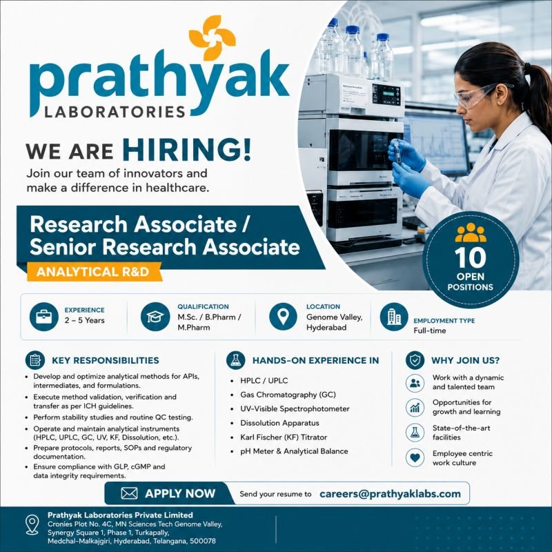 Prathyak Laboratories Hiring For Analytical Research & Development