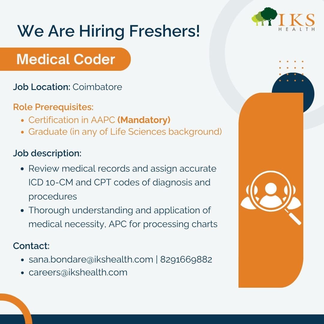 Freshers Needed In Medical Coder At IKS Health