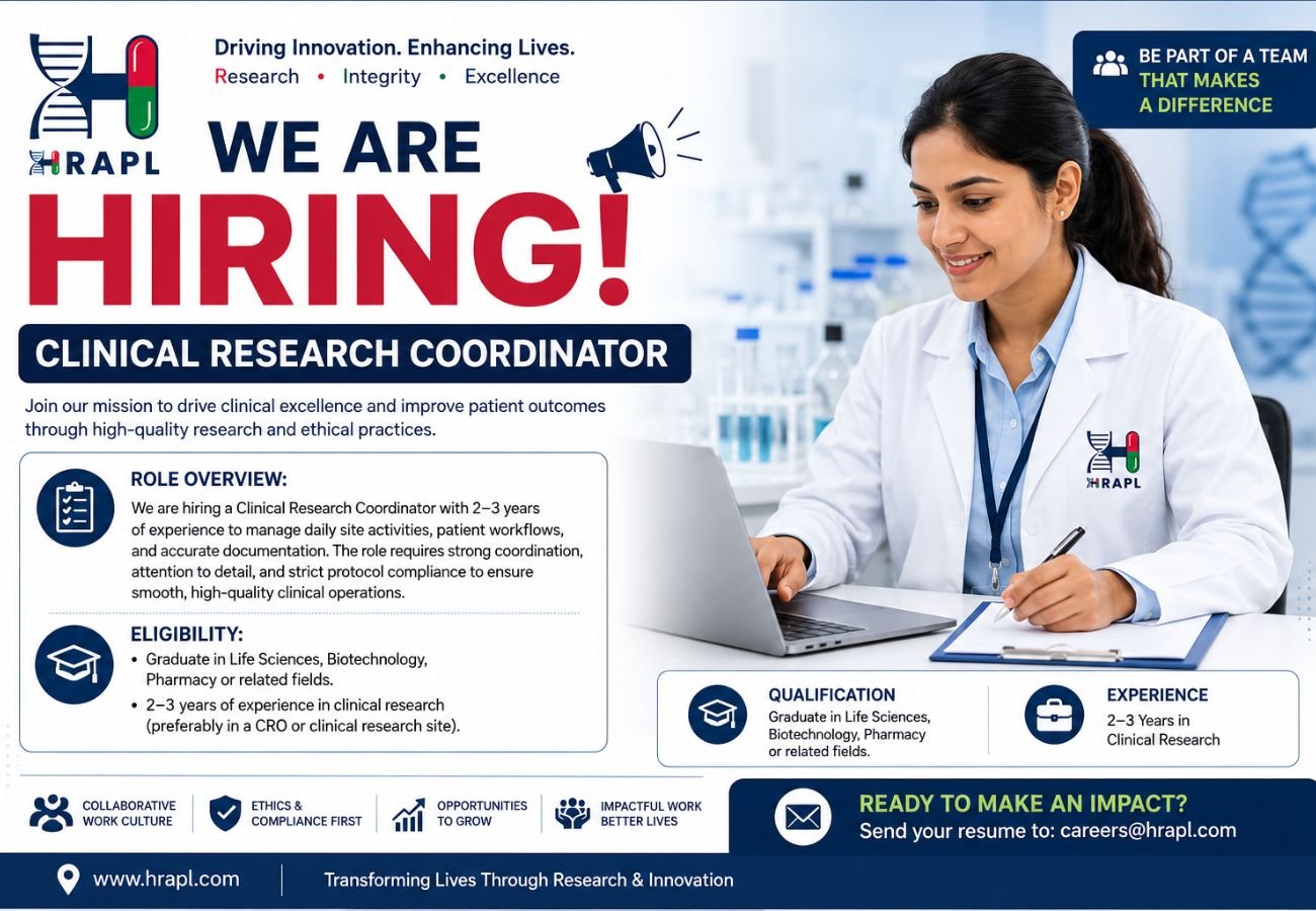 HRAPL Hiring For Clinical Research Coordinator