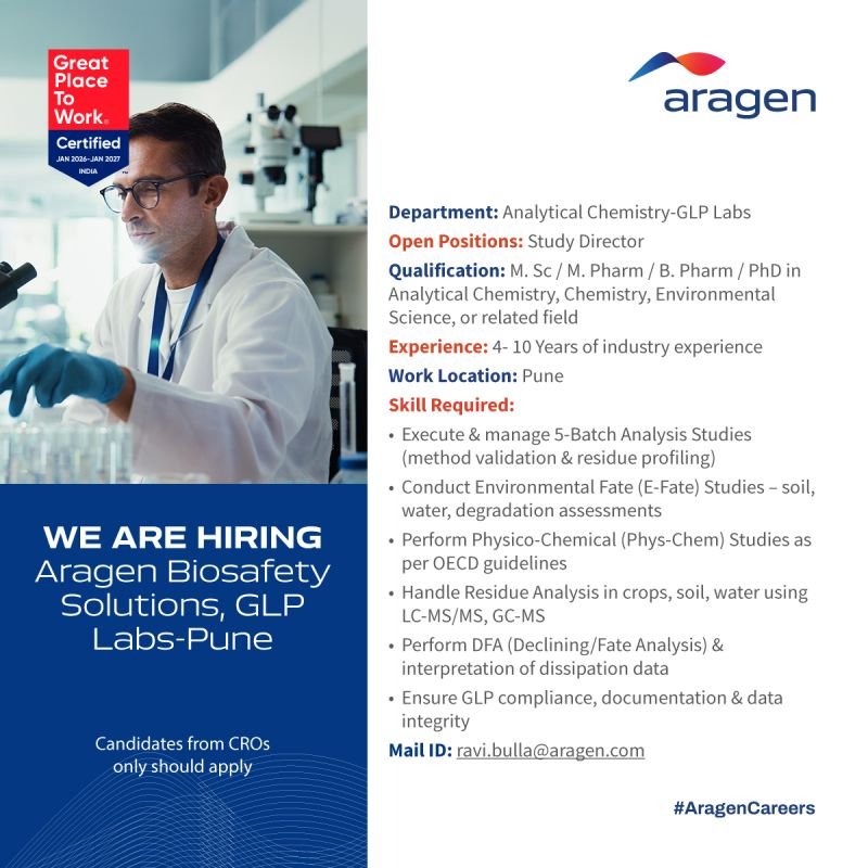 1782831365650 Aragen Hiring For Analytical Study Director – Analytical Chemistry