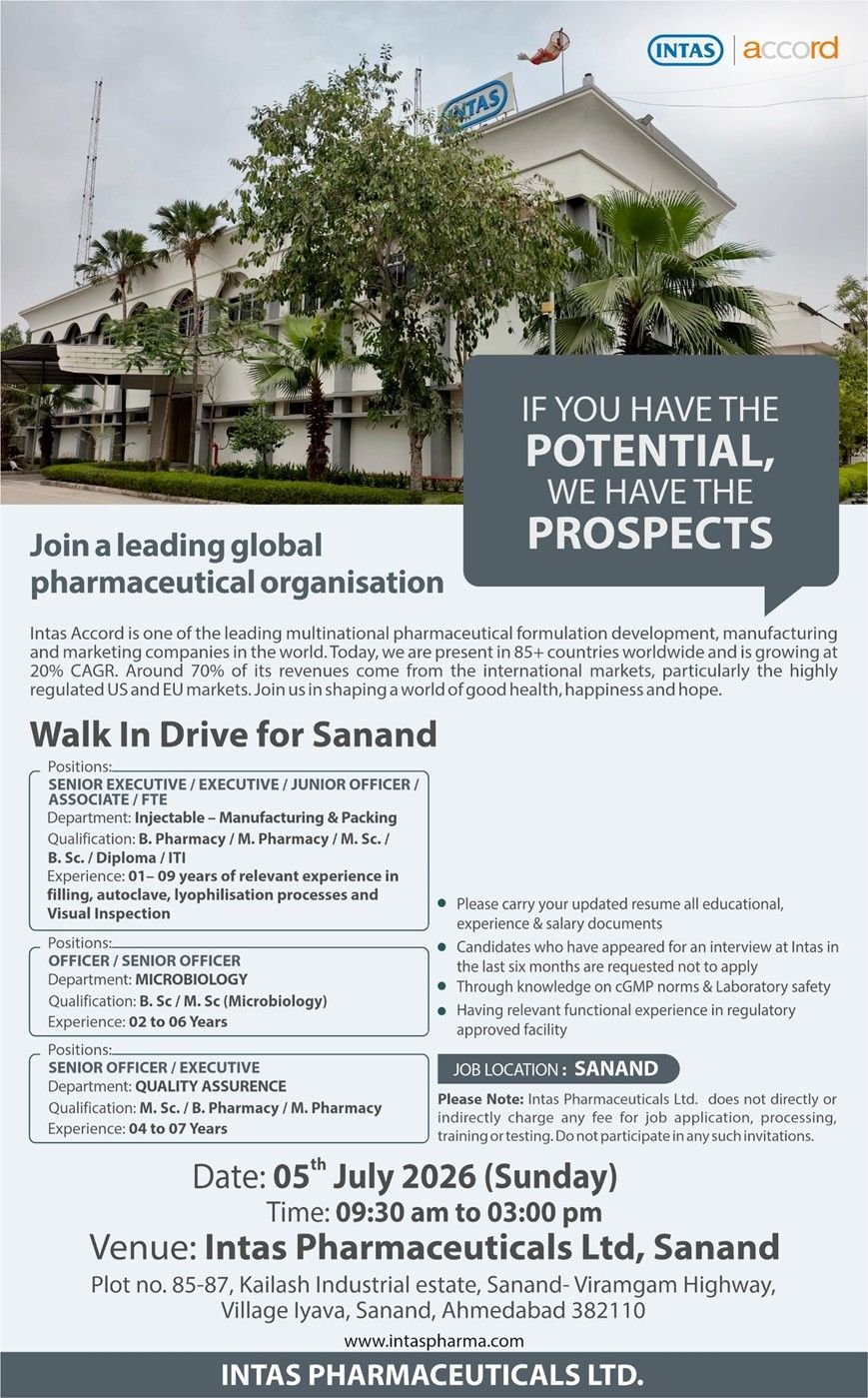 Intas Pharmaceuticals Hiring For Microbiology / Packing