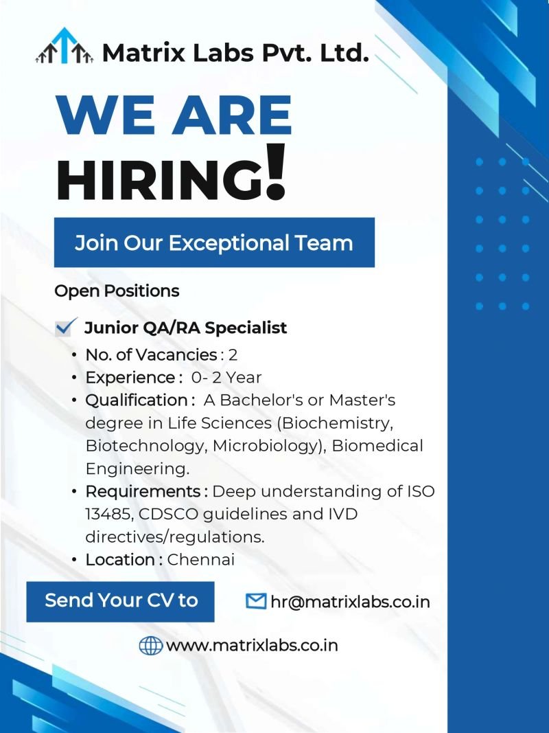 1782985941808 Freshers Needed In Regulatory Affairs / Quality Assurance At Matrix Labs