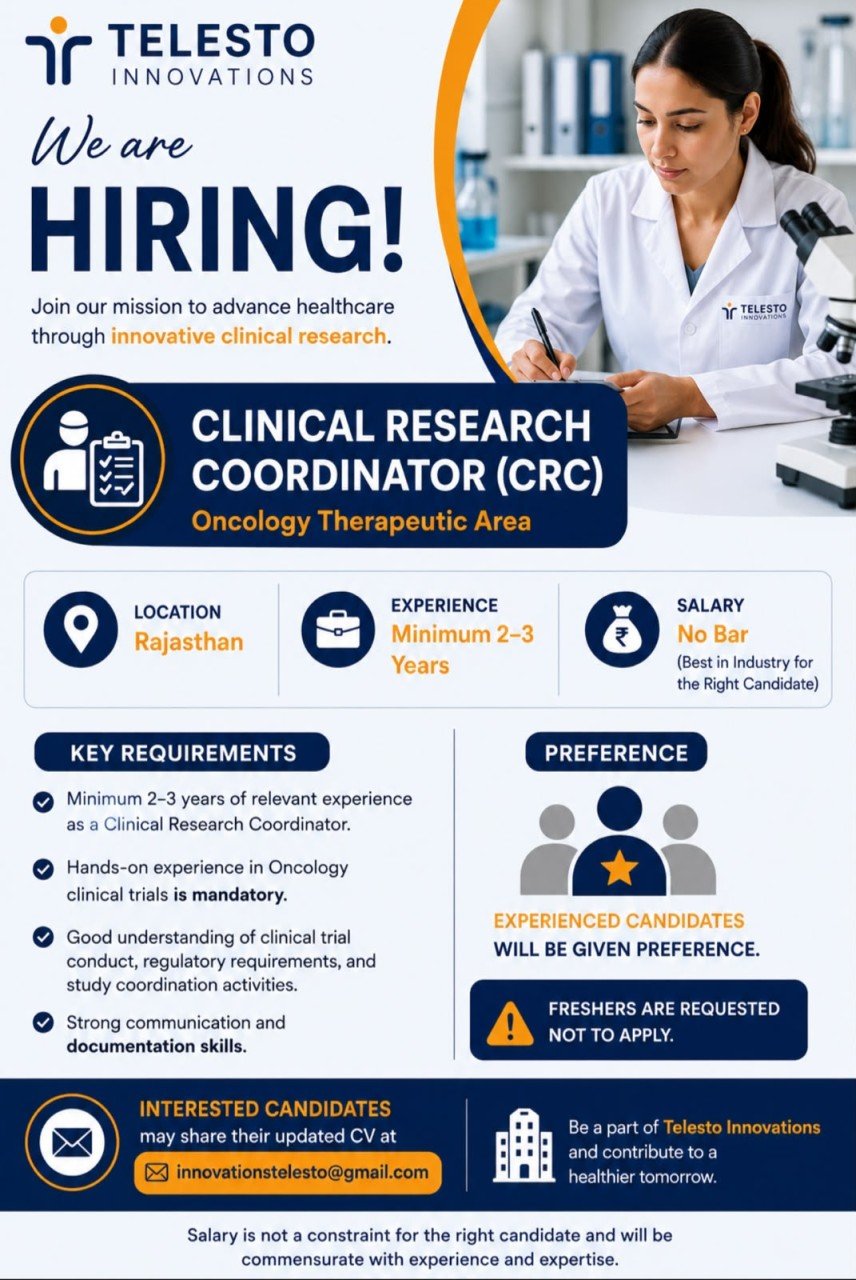 Telesto Innovations Hiring For Clinical Research Coordinator
