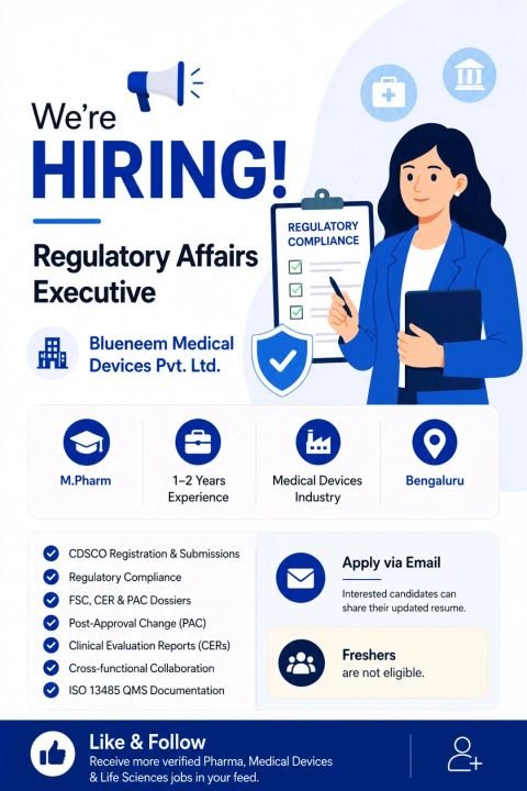 Blueneem Medical Devices Hiring For Regulatory Affairs Executive