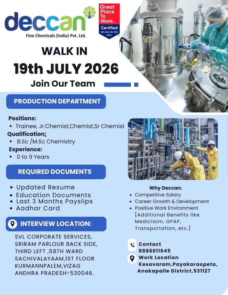 1783647059734 Freshers Needed In Production At Deccan Fine Chemicals