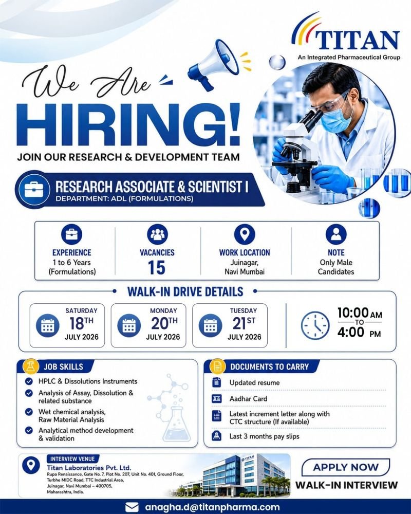 Titan Laboratories Hiring For Analytical Development Laboratory