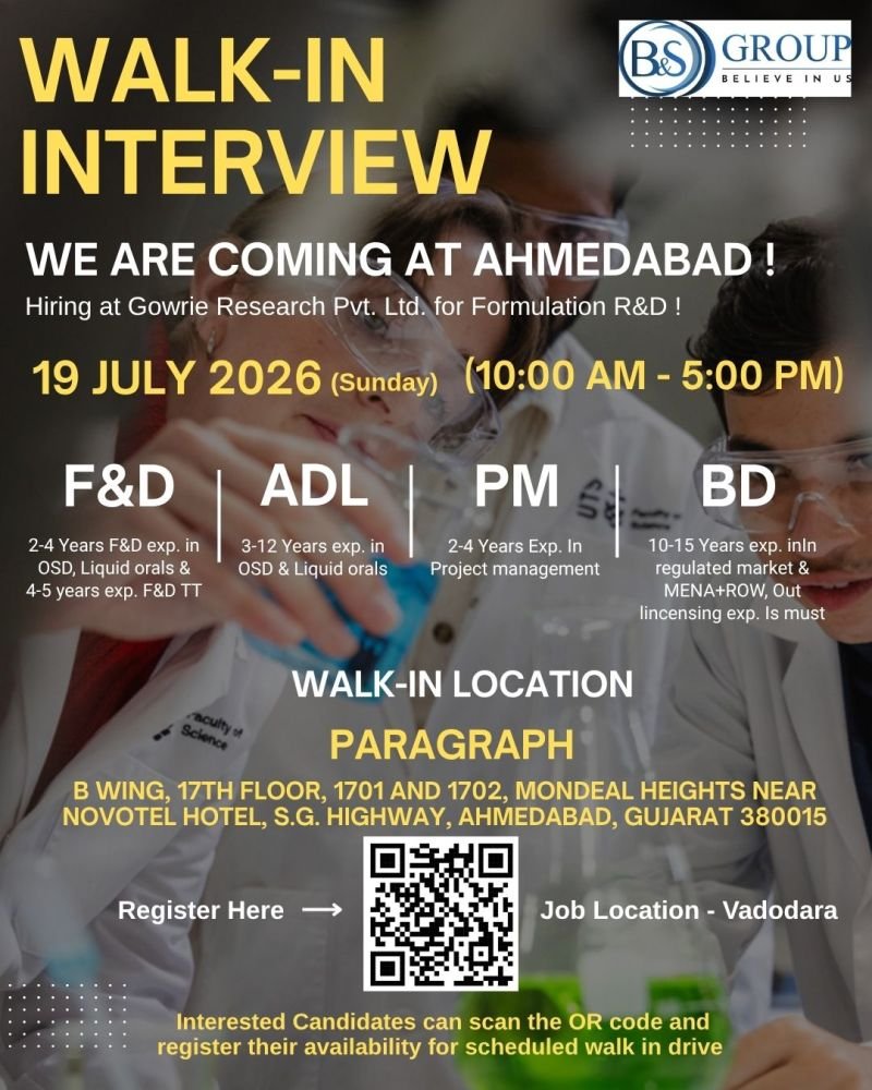 1783936815334 B&S Group Hiring For Formulation Research & Development / Analytical Development Laboratory / Project Management / Business Development