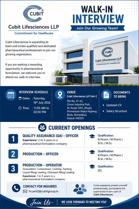 1783941261620 Cubit Lifesciences Hiring For Production / Quality Assurance