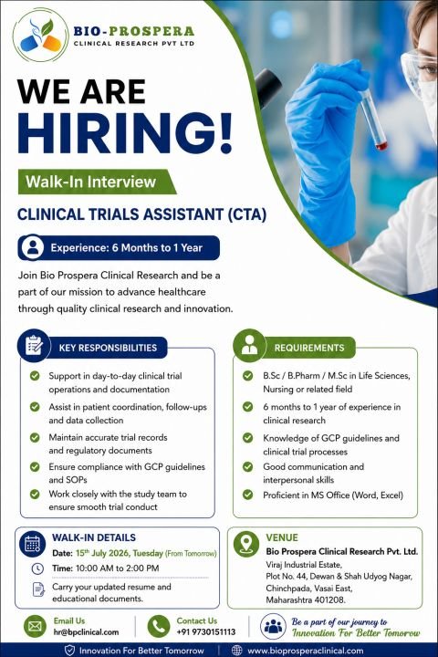 1784007073758 Bio Prospera Clinical Research Hiring For Clinical Trial Assistant