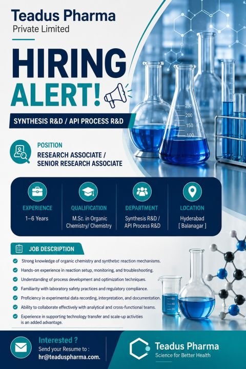 1784032800867 Teadus Pharma Hiring For Synthesis R&D / API Process R&D
