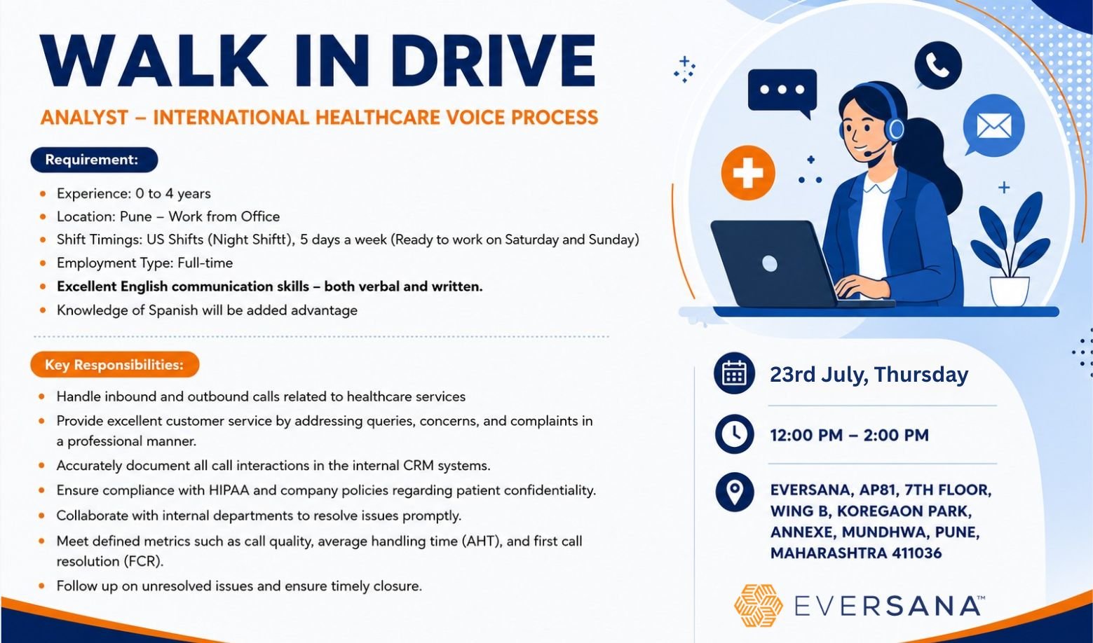 1784036758739 Freshers Needed In Analyst – International Healthcare Voice Process At EVERSANA