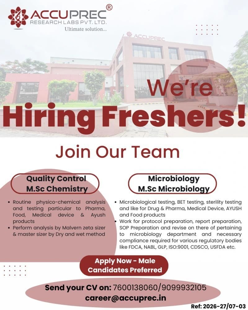 1784086820363 Freshers Needed In Quality Control & Microbiology At Accuprec Research