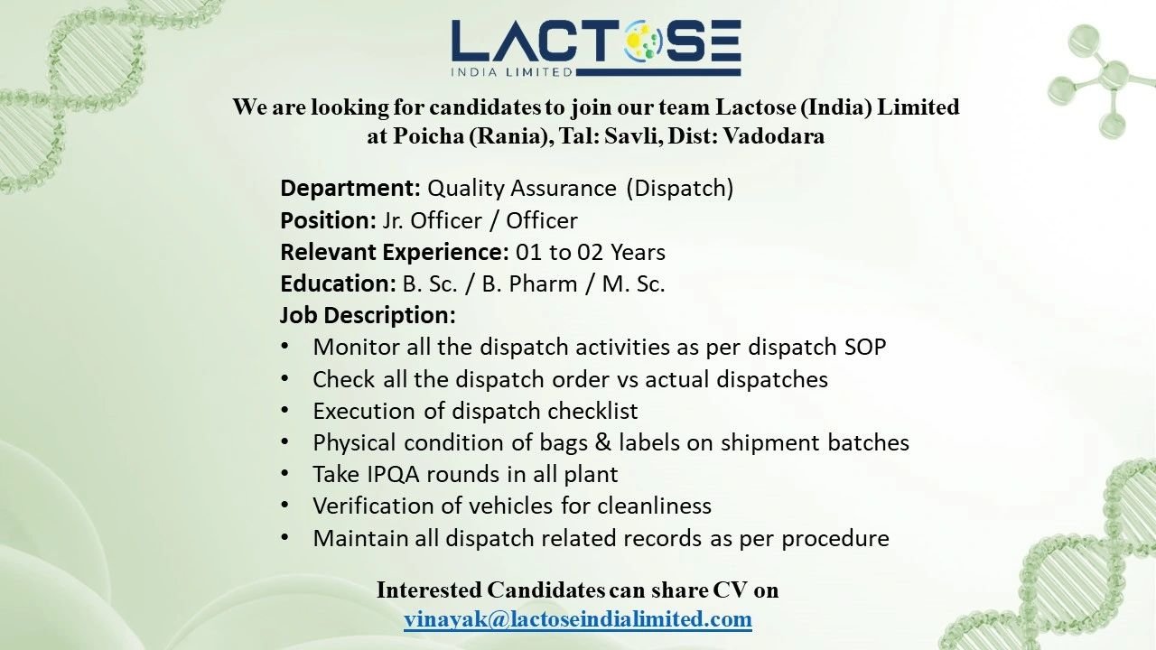 1784091754429 Lactose India Hiring For Quality Assurance