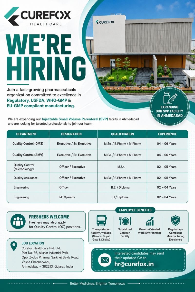 1784289244231 Freshers Needed In Quality Control, Quality Assurance, Engineering At Curefox Healthcare Pvt
