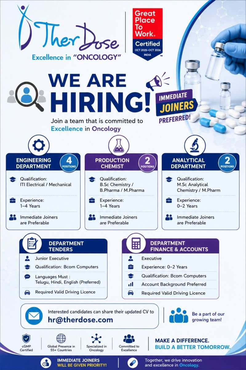 1784354192667 Freshers Needed In Production, Analytical, Finance & Accounts, Engineering At Ther Dose