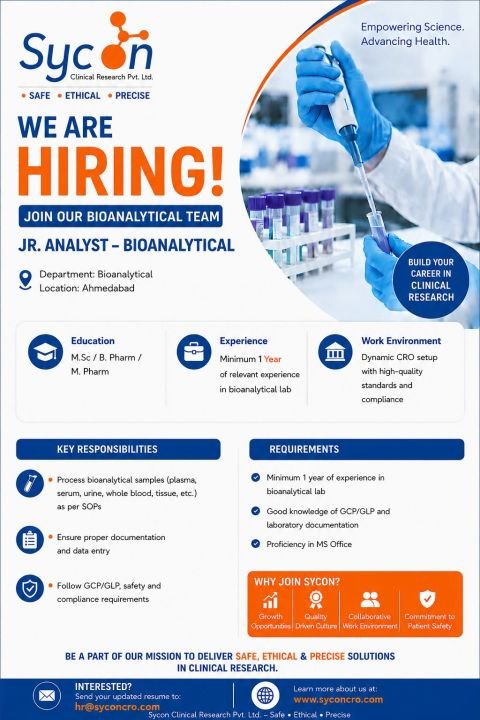 1784532855231 Sycon Clinical Research Hiring For Jr. Analyst – Bioanalytical