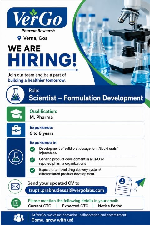 1784804359923 VerGo Pharma Research Hiring For Scientist – Formulation Development