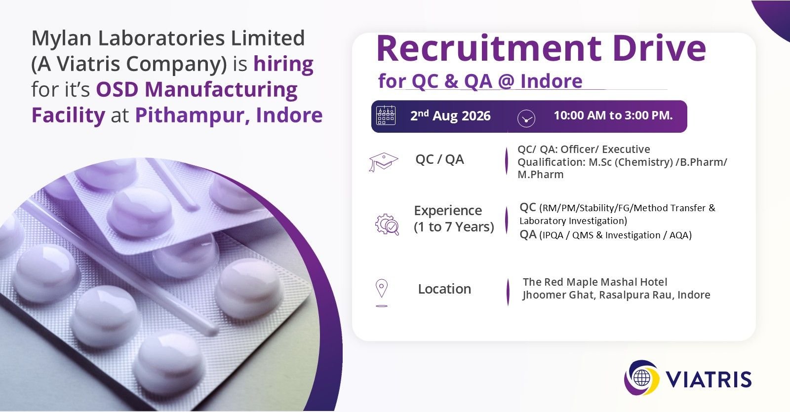 1785155927032 Viatris Hiring For Quality Assurance / Quality Control