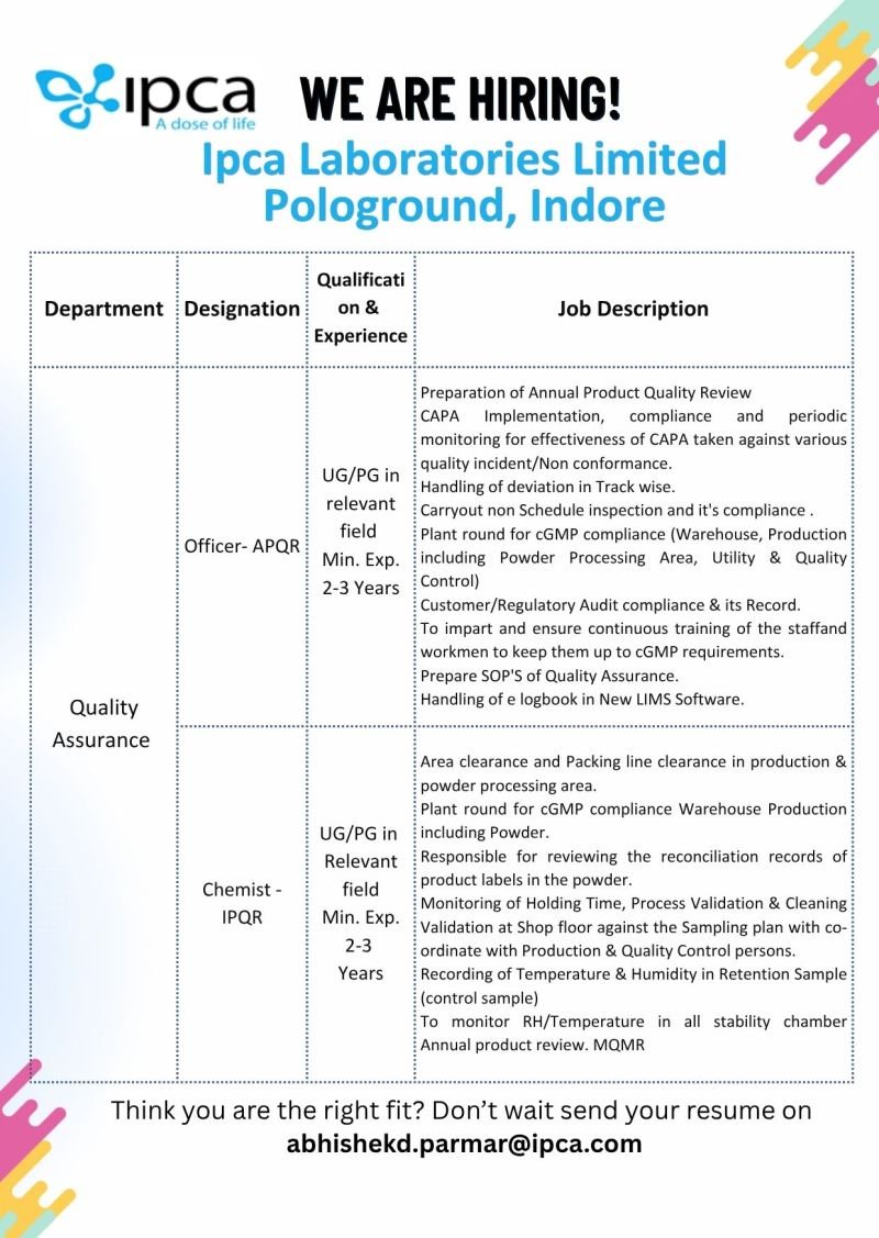 1786022929273 Ipca Laboratories Hiring For Quality Assurance