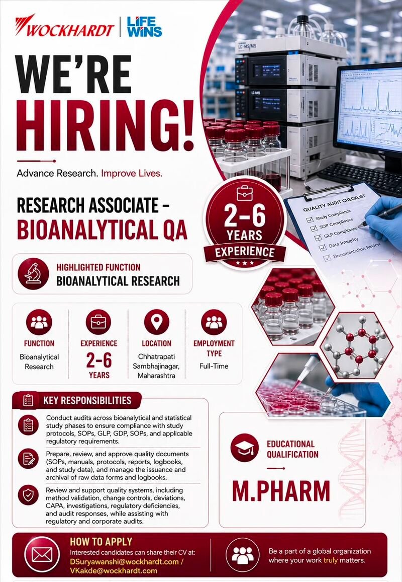 1786094720340 Wockhardt Hiring For Bioanalytical Quality Assurance