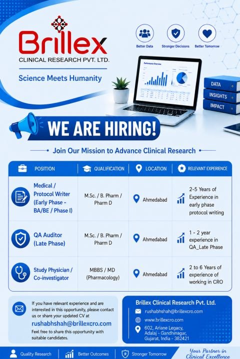 1786531448002 Brillex Clinical Research Hiring For Medical/Protocol Writer, QA Auditor, and Study Physician/Co-investigator