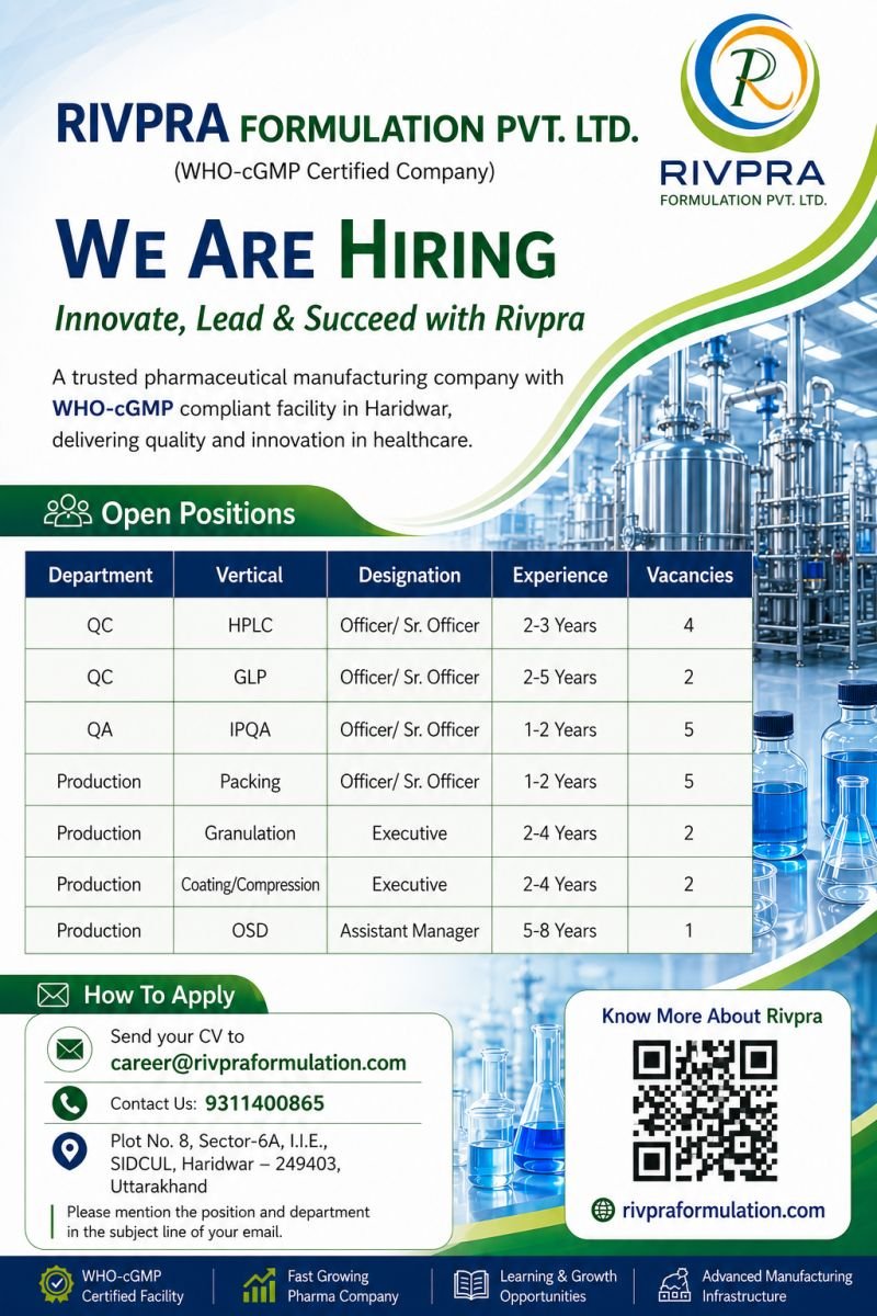 1786597204602 Rivpra Formulation Hiring For Production / Quality Assurance / Quality Control